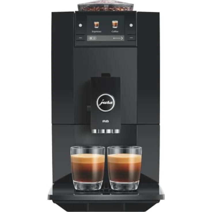 JURA A8 Piano Black, Kaffeevollautomat mit Professional Aroma Grinder, 18 Kaffeespezialitäten, 19 cm schmal – Bild 1