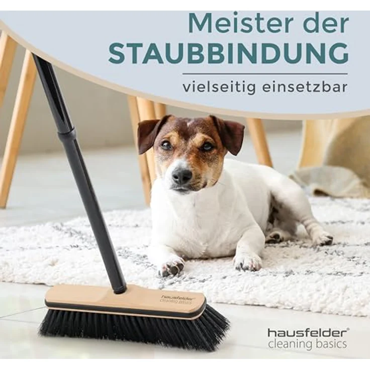 Hausfelder Staubbesen mit Kantenschutz, 30 cm breiter Zimmerbesen mit 4-teiligem Metallstiel and Drehgewinde – Bild 6