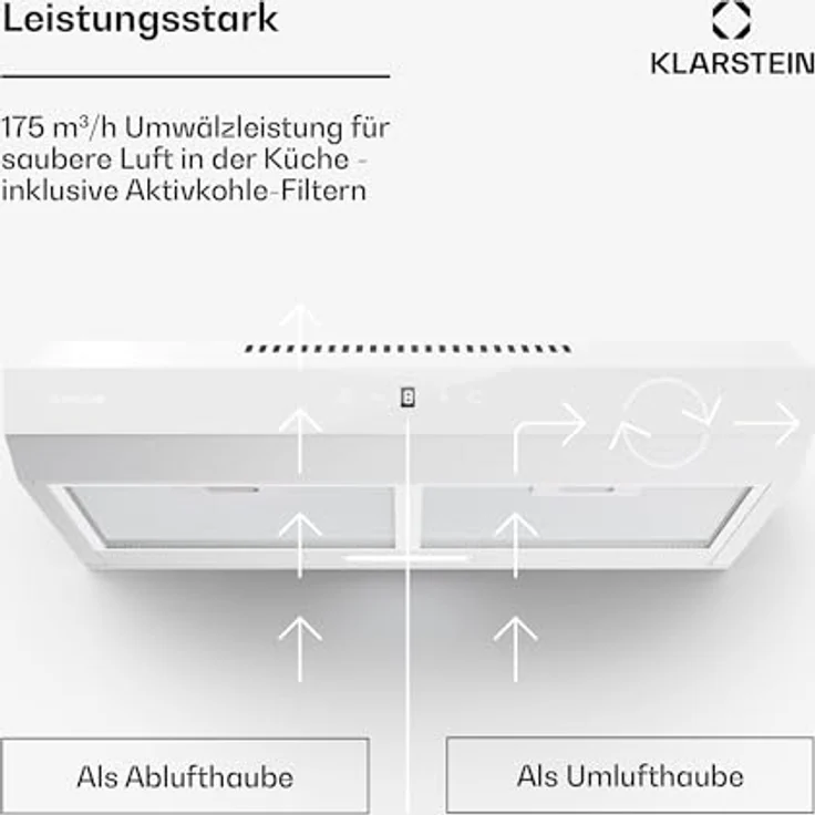 Klarstein Contempo Neo Unterbauhaube, Edelstahl/Acrylglasfront, 175 m³/h Abluftleistung, SenseControl Touch-Steuerung, LED-Beleuchtung – Bild 3