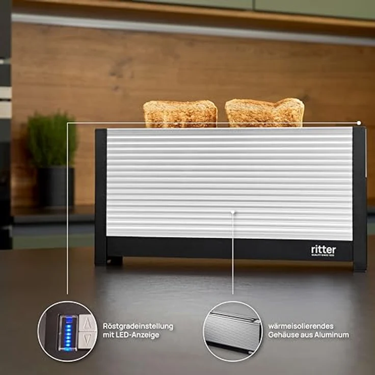Ritter Toaster volcano 3, Aluminium, Langschlitztoaster mit hochwertigen Aluminiumfronten, made in Germany – Bild 5