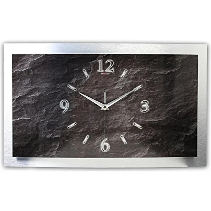 Kreative Feder 3D Designer Wanduhr Schiefer-Optik schwarz - flüsterleise Funkuhr Größe 50x30 cm in modernem Design – Bild 1
