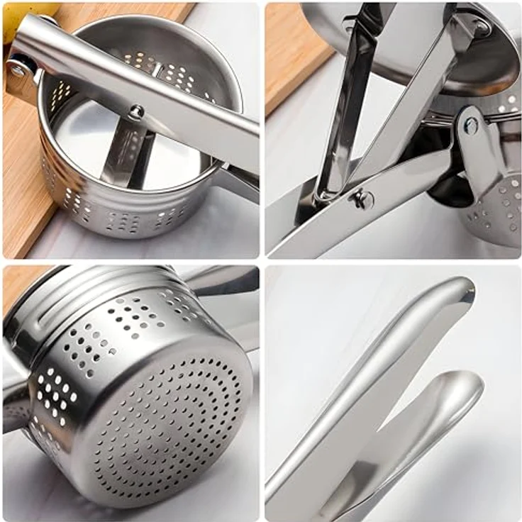 Retoo Kartoffelpresse Edelstahl, hochwertige Presse zur Zubereitung von Kartoffelpüree, Multipresse, Einfache Reinigung, Spülmaschinengeeignet, Rostfrei, Obstsäfte, Gemüsebrei, Püree 27 x 9 x 6,5 – Bild 5