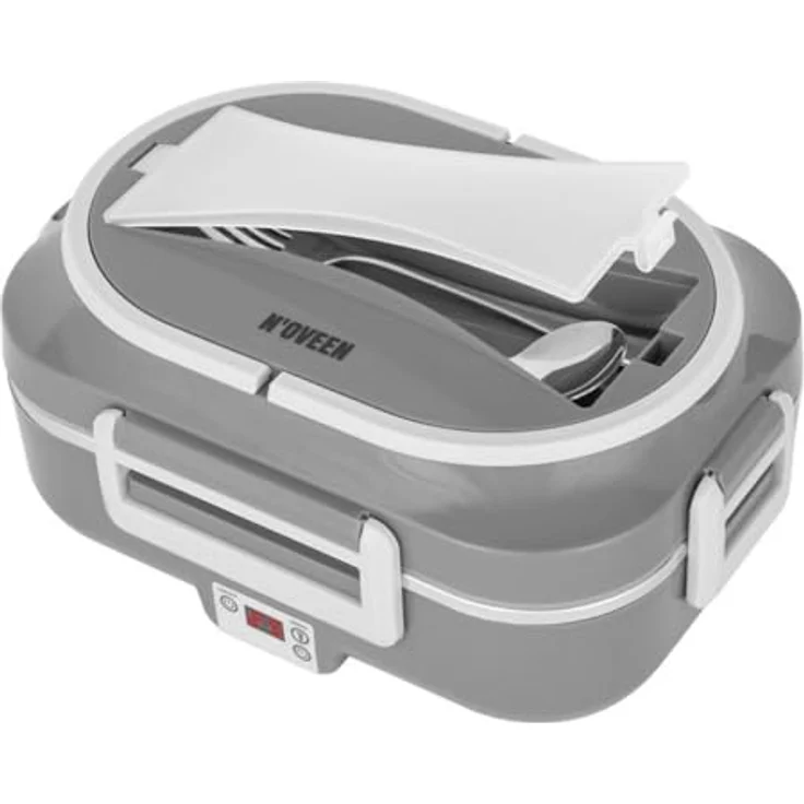 N'OVEEN Elektrische Lunchbox LB640 Dunkelgrau – Intelligenter beheizter Speisebehälter mit INOX-Innenraum, 3-Kammer-Container, 230V/12V/24V, LED-Display & Timer, inklusive Thermotasche – Bild 4