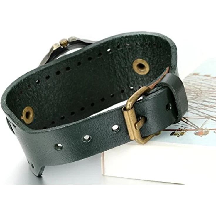 JewelryWe Vintage Casual Damen Armbanduhr, Analog Quarz, Leder Band, Dunkelgrün, römische Ziffern – Bild 3