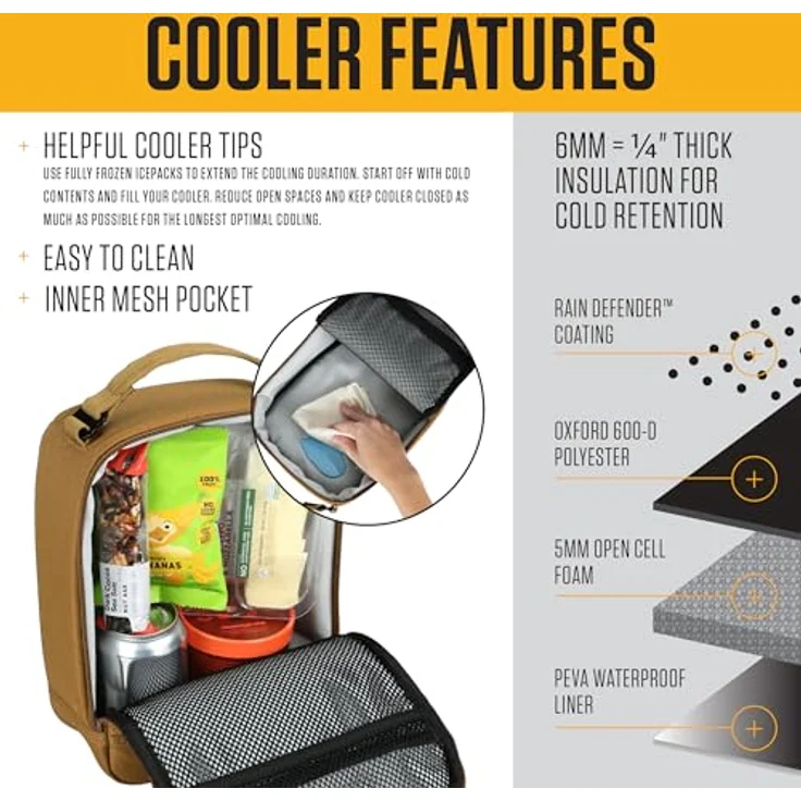 Carhartt Isolierter Lunch-Kühler, vollständig isoliert mit 8+ Stunden Kühlung, wasserabweisend, Carhartt Brown – Bild 3