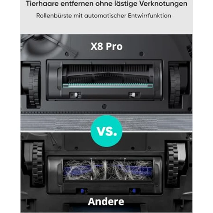 eufy X8 Pro Saugroboter mit Wischfunktion und Selbstentleerungsstation, Twin-Turbine™ 2× 4.000Pa Saugkraft, aktiver Entwirrungs-Bürste und iPath™ Laser-Navigation für Teppichreinigung von Tierhaaren – Bild 3