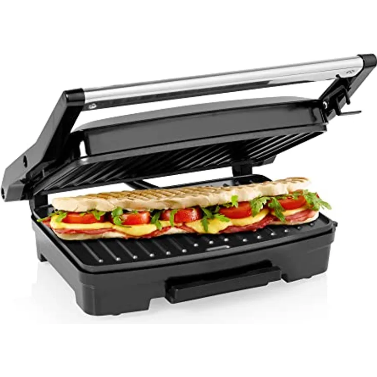 Princess 117501 Kontaktgrill - Antihaftbeschichtung - herausnehmbare Fettauffangschale - 750 W - beweglicher Deckel - Schwarz