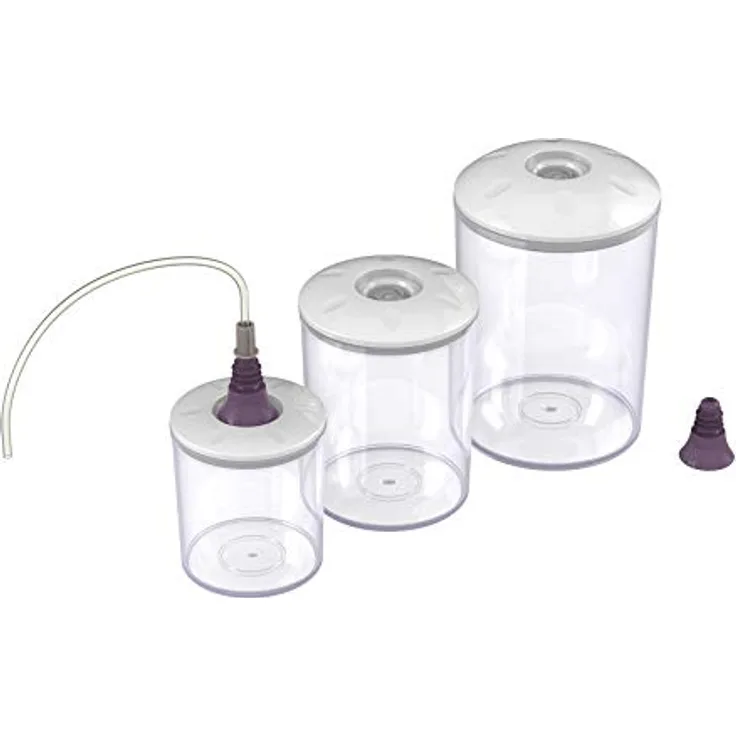 Magic Vac Vakuumierer ACO1182 SET, 3er Set Familienbehälter (0,75 l, 1,5 l, 3 l) mit Flaschenverschluss, geeignet für den Gefrierschrank