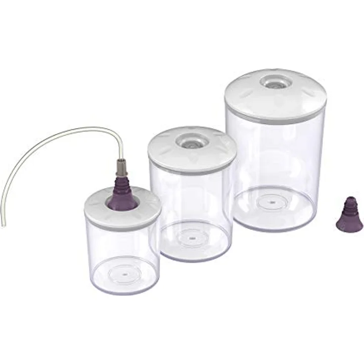 Magic Vac Vakuumierer ACO1182 SET, 3er Set Familienbehälter (0,75 l, 1,5 l, 3 l) mit Flaschenverschluss, geeignet für den Gefrierschrank – Bild 1