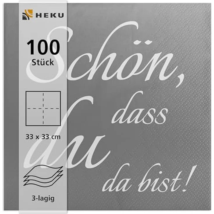 HEKU 100 Servietten, 3-lagig, 33x33cm, Design "Schön dass du da bist", saugstark, ideal für besondere Anlässe – Bild 2