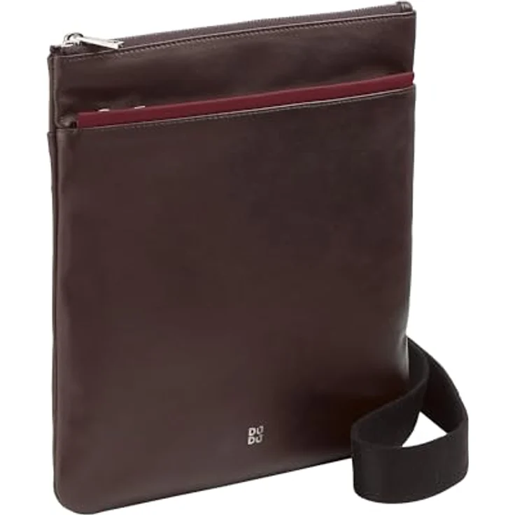 DuDu Herren Lederhandtasche, Herren Umhängetasche mit Reißverschluss, Verstellbarer Gurt Burgundy – Bild 3