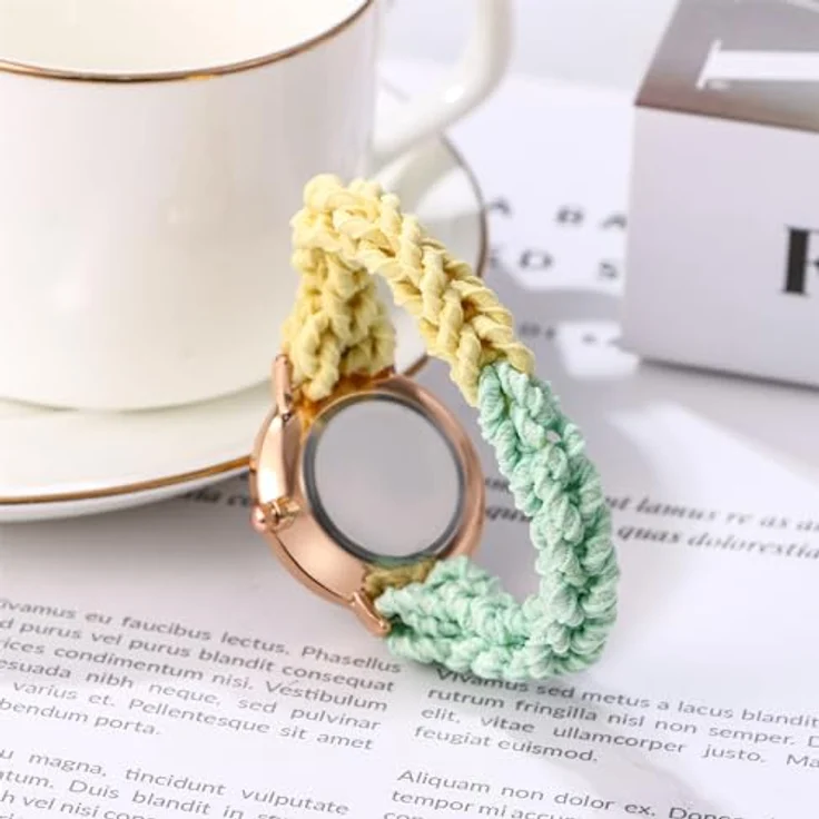 JewelryWe Damenuhr mit elastischem Haarband, Analog Quarz, Multifunktionale lässige Uhr in Gelb Grün, Geschenk für Frauen und Mädchen – Bild 3