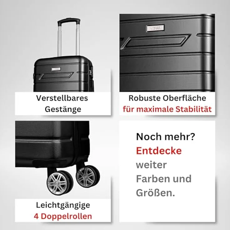 NOWI Bergamo 4 Rollen Kabinentrolley, 56 cm, schwarz, 100% ABS, kompakt (39x22 cm) – Bild 5