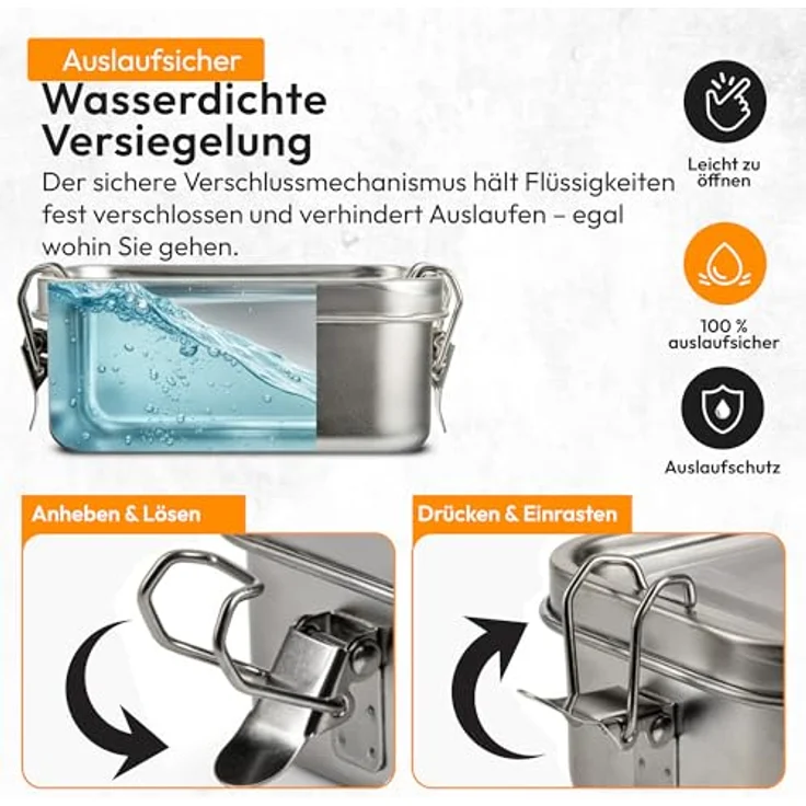 Dimono® Lunchbox Brotdose 2400ml, Auslaufsichere Edelstahl Bento-Box mit flexibler Fächeraufteilung und wasserdichten Dichtungen – Bild 3