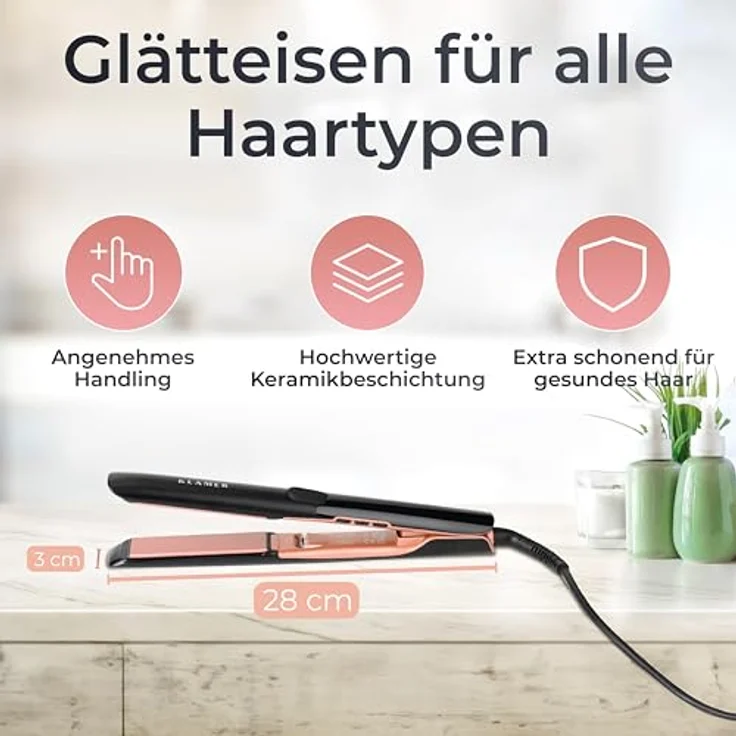 KLAMER Glätteisen 2 in 1, Haarglätter mit Ionen Technologie, Premium Keramik Beschichtung, 20s Schnellaufheizung, LCD-Display, rosé – Bild 4
