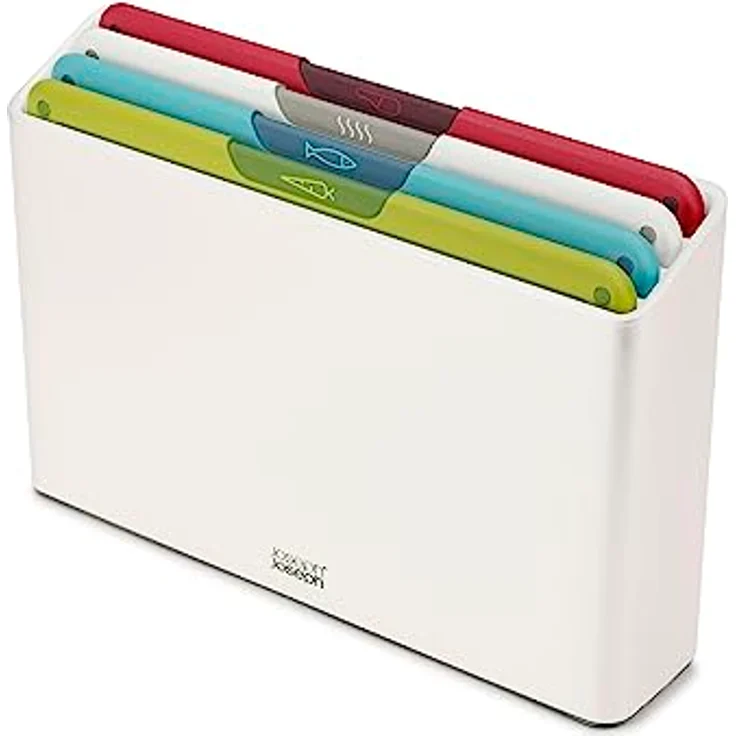 Joseph Joseph Folio Icon Schneidebrett-Set mit Aufbewahrungsbox, rutschfest, farblich gekennzeichnet, 4-teilig, Mittel, Weiß – Bild 1