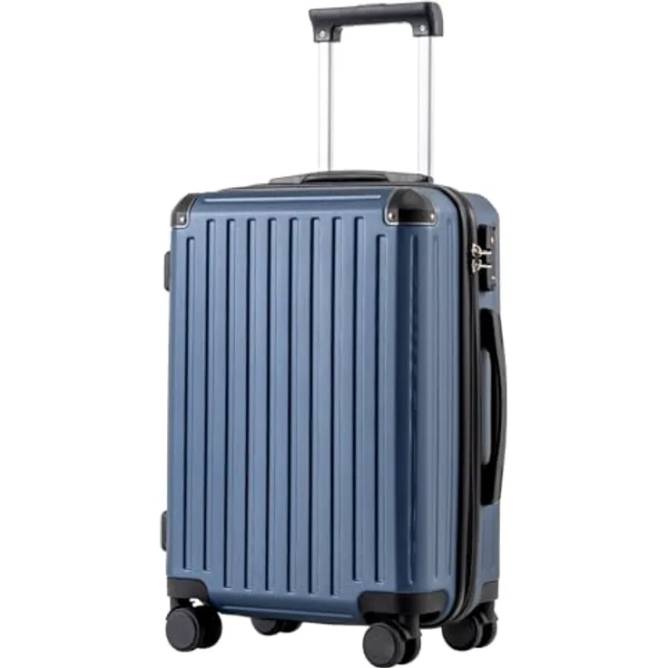 COOLIFE Hartschalen Koffer Trolley mit TSA-Schloss, 4 Zwillingsrollen, 38L, Dunkelblau, Handgepäck