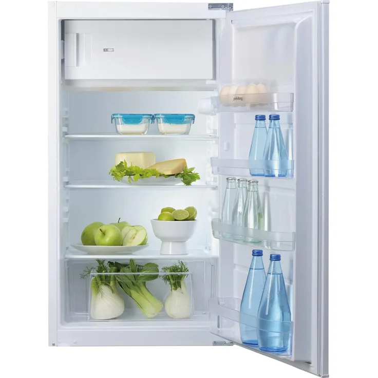 Privileg PRC 10GS2E, Einbaukühlschrank mit Gefrierfach, 123 l Kühlraum, LED Beleuchtung, elektronische Temperaturregelung, Schlepptürmontage, 16 l Gefrierfach