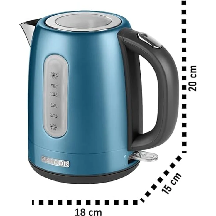 SENCOR SWK 1772BL Wasserkocher aus Edelstahl mit abnehmbarem Filter (2150 Watt, Ein - Aus-Schalter mit Hintergrundbeleuchtung , Volumen 1,7 L.) metallic blau – Bild 7