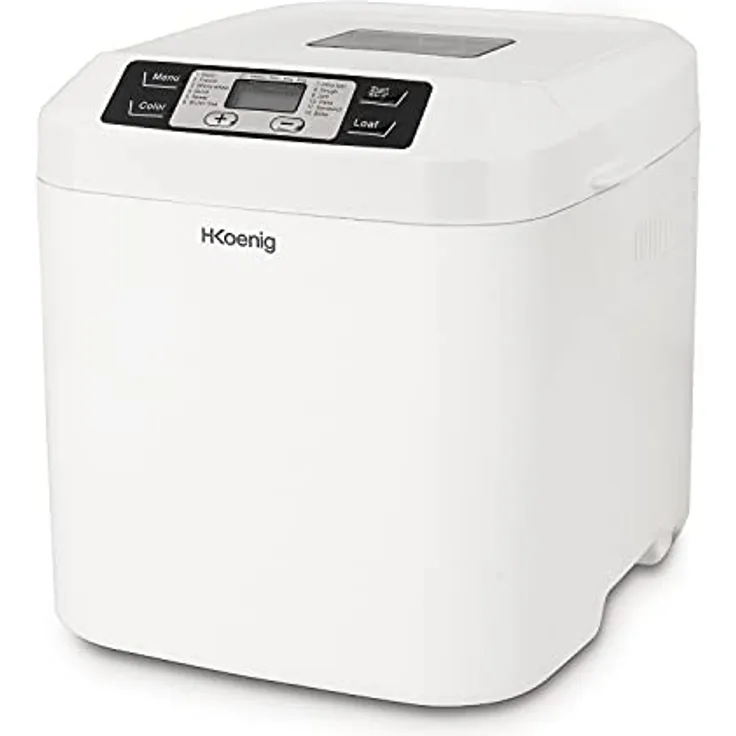 H.Koenig BAKE320 Brotbackautomat, 12 Programme, 2 Brotgrößen, glutenfreies Programm, Startzeitvorwahl und Warmhaltefunktion, LCD-Display, 550 Watt, Weiß