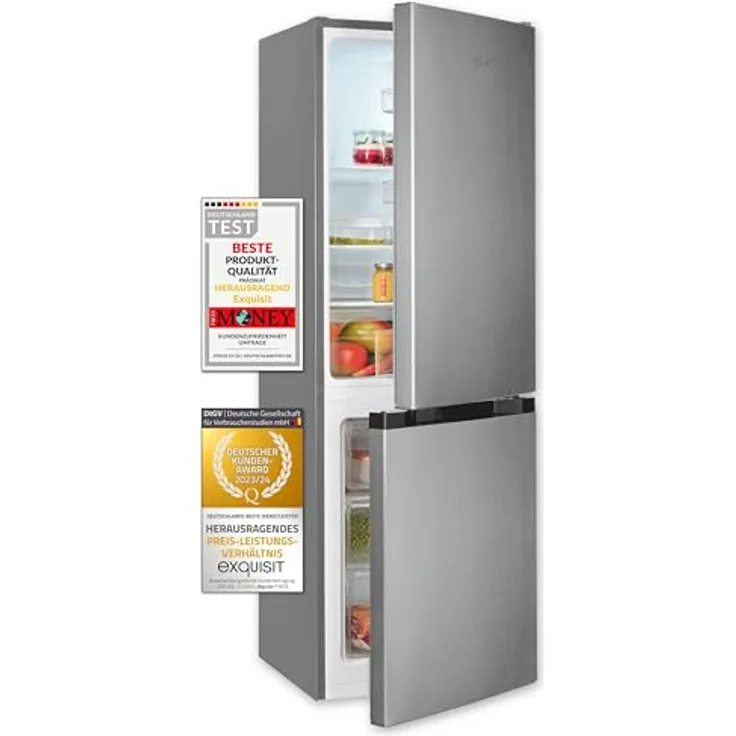 Exquisit Kühl-Gefrierkombination KGC5231-60-E-050C inoxlook | 157 l Nutzinhalt | 4-Sterne-Gefrieren | Alarm