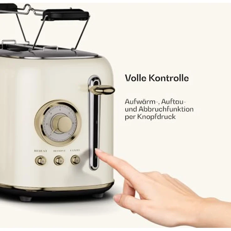 Klarstein Victoria Toaster, Retro-Toaster für 2 Scheiben, 800 W, 7 Bräunungsstufen, Auftau- und Aufwärmfunktion, Brötchenhalter, Krümelblech – Bild 5