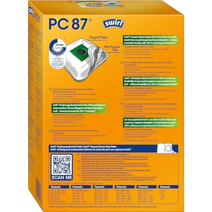 Swirl PC 87 MP Plus AirSpace, Staubsaugerbeutel mit MicroPor Plus Anti-Allergen Filtration, 4 Stück – Bild 2