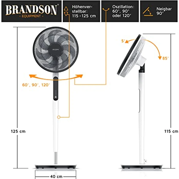 Brandson DC Standventilator ECO Silent mit Fernbedieung - Brushless sehr leiseOszilation 60° 90° 1 – Bild 3