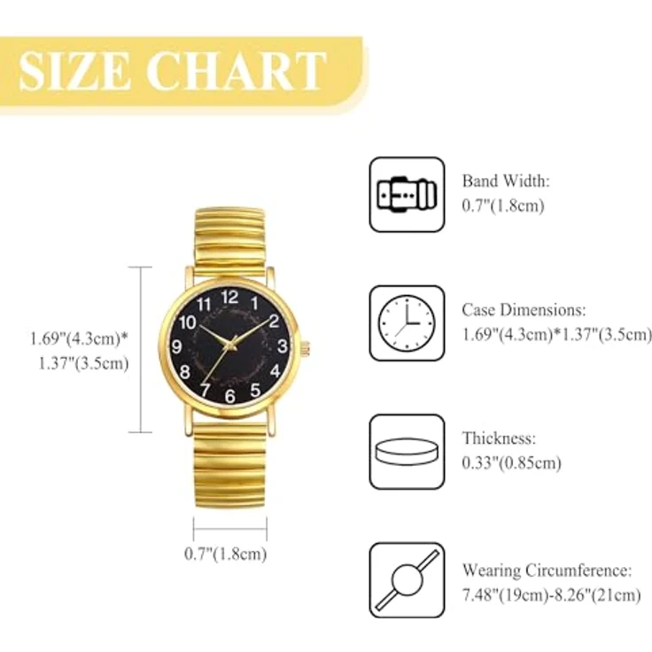 JewelryWe Damenuhr Vintage Boho, elastisches Zugarmband aus Edelstahl, goldene Analog Quarz Uhr mit großen Ziffern und mystischen Runen, 19-21cm Handgelenkgröße – Bild 2