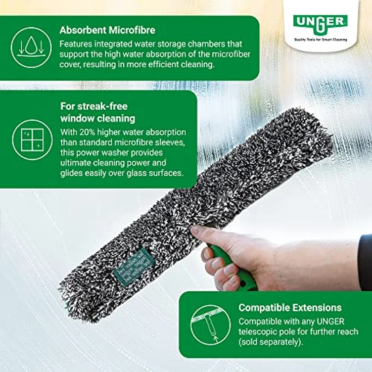 Unger BC350 Einwascher ErgoTec komplett 35 cm Fensterwischer mit ErgoTec Trägerteil und Power Bezug, Alu-Trägerteil – Bild 6