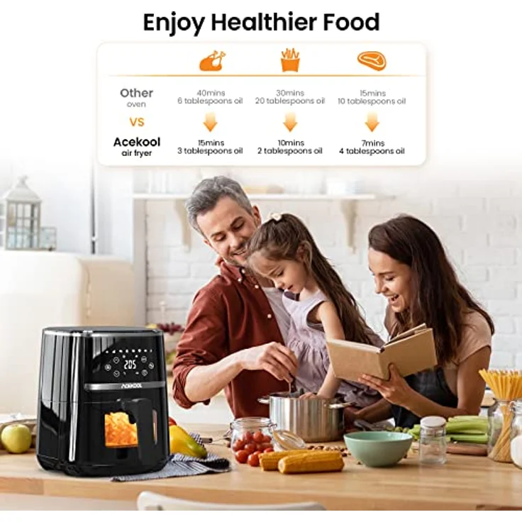 Heißluftfritteuse 5QT XXL Friteuse Heissluft Fritteusen Air Fryer mit Silicon Liner, 8 Presets Geräuscharme Air Fryers mit Sichtfenster Acekool – Bild 4