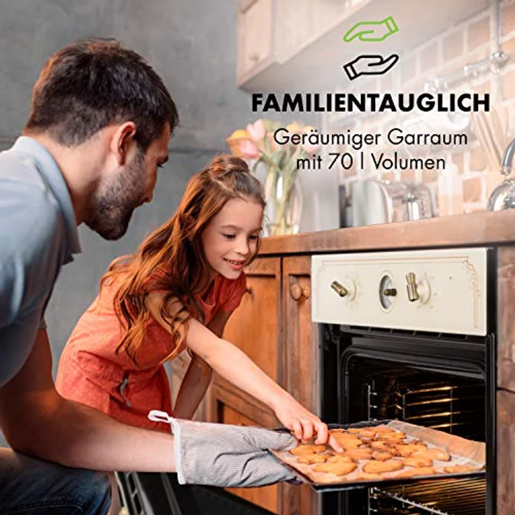 Klarstein Victoria - Elektrobackofen, Einbauofen mit 9 Funktionen, Timer, 50-250 °C, 70 Liter, Retro Backofen, aushängbare Ofentür elfenbein – Bild 3