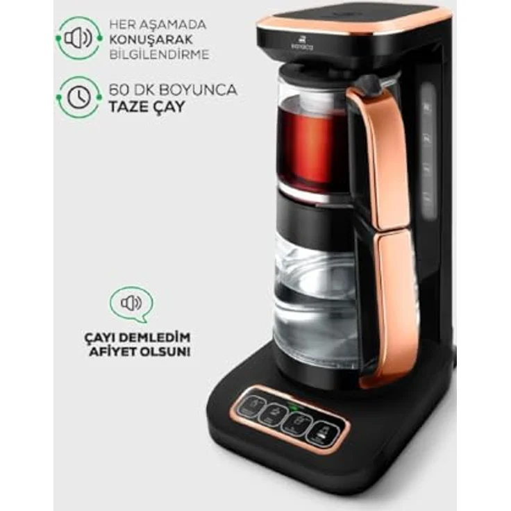 Karaca Robotea Pro 4 in 1 Teekocher, 2500W, Black Copper, Automatikfunktionen, Frischeanzeige, sprechende Informationen – Bild 3