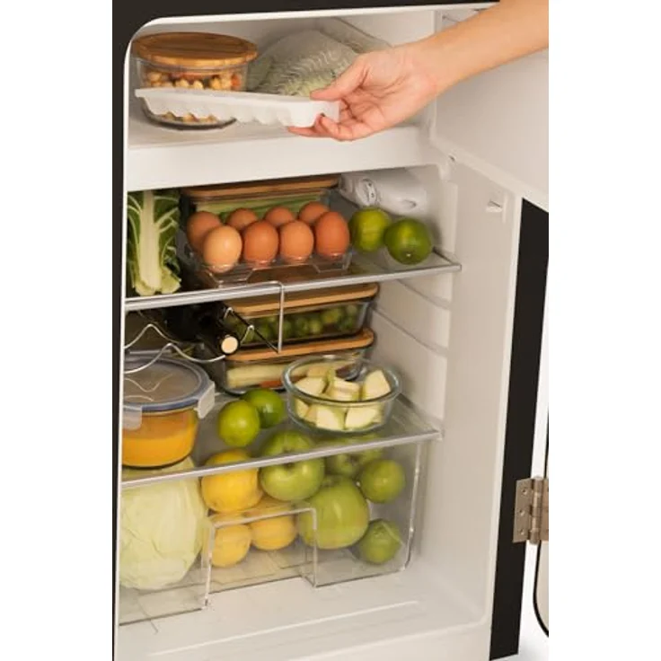 CREATE Retro Fridge 83.5, Kühlschrank im Vintage-Stil mit 92L Volumen, Schwarz mit Sand-Griff, 2 Ablagen, Temperaturregler, Flaschenhalter, 56x54x84cm – Bild 4
