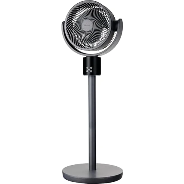 Be Cool Digitaler Stand- und Tischventilator 26cm – DC Inverter Motor, 50 Watt, 12 Stufen, 3 Windmodi, 3D-Osszilation, Höhe einstellbar: 66/95 cm, 15 Std. Timer, LED-Anzeige, Fernbedienung, grau