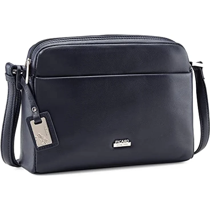 Picard Really Schultertasche, klassische Umhängetasche aus feinnarbigem Rindleder, schwarz, mit verstellbarem Gurt und Reißverschlussfächern – Bild 3
