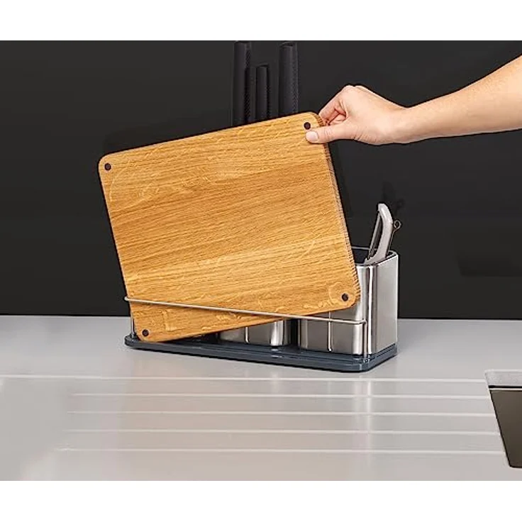 Joseph Joseph CounterStore - Küchenorganisator, Utensilienhalter aus Edelstahl und Schneidebrett aus Eichenholz – Bild 3