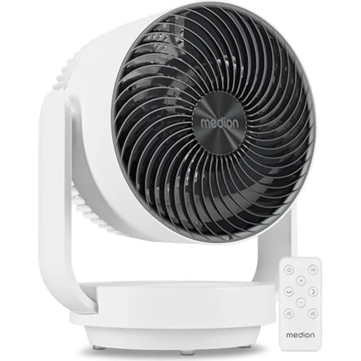 MEDION P20 DF Tischventilator, sehr leise mit 26 Dezibel, 7 Geschwindigkeitsstufen, oszillierend, mit Fernbedienung und Timer, für Schlafzimmer & Wohnzimmer