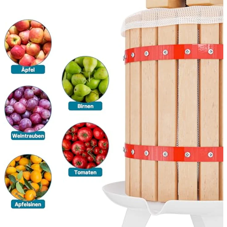 Wiltec 12L Obstpresse aus Buchenholz inkl. Presstuch, manuelle Weinpresse mit 240x270mm Korb, Apfelpresse Fruchtpresse für Obst Wein Maische, robuste Entsafter in Naturholzoptik – Bild 9