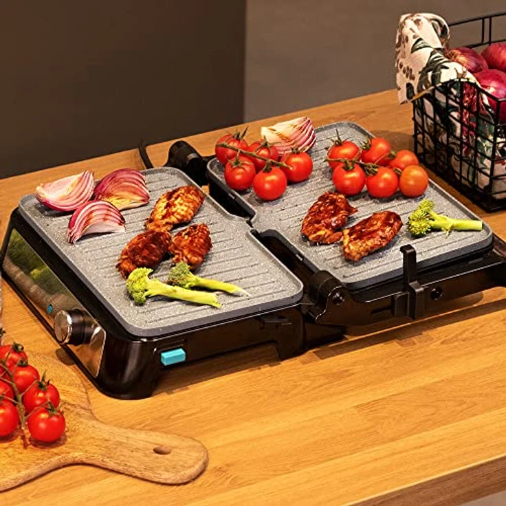 Cecotec Elektrischer Grill Rock'n Grill 1500 Take&Clean Stone, 1500 W, RockStone-Beschichtung, abnehmbare und spülmaschinenfeste Platten, 180° Öffnung, schwimmende obere Platte – Bild 5