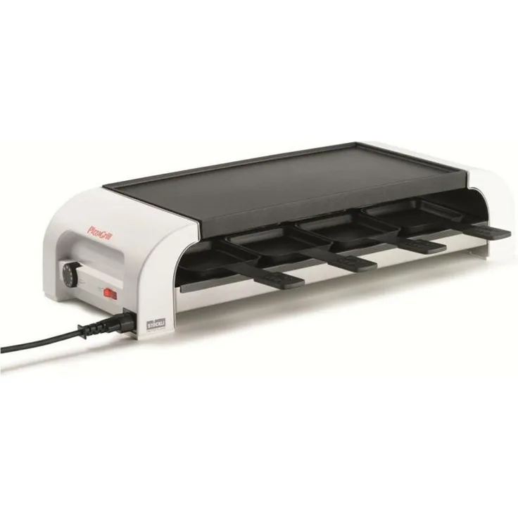 Stöckli Raclette PIZZAGrill for8, Tischgerät für 8 Personen mit antihaftbeschichteter Grillplatte und zuschaltbarer Unterhitze
