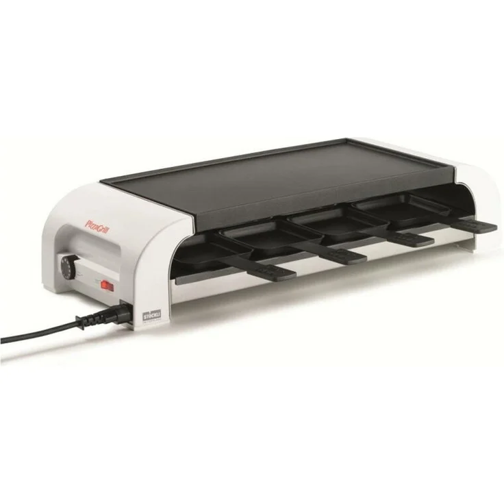 Stöckli Raclette PIZZAGrill for8, Tischgerät für 8 Personen mit antihaftbeschichteter Grillplatte und zuschaltbarer Unterhitze