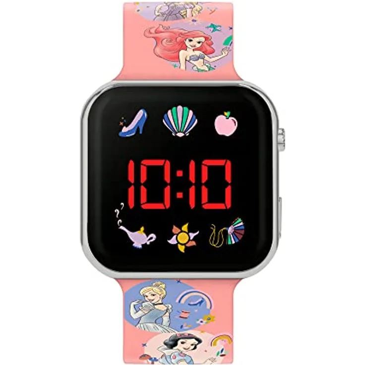 Disney Princess PN4398, Mädchen Armbanduhr mit pinkem Silikonarmband und LED-Display