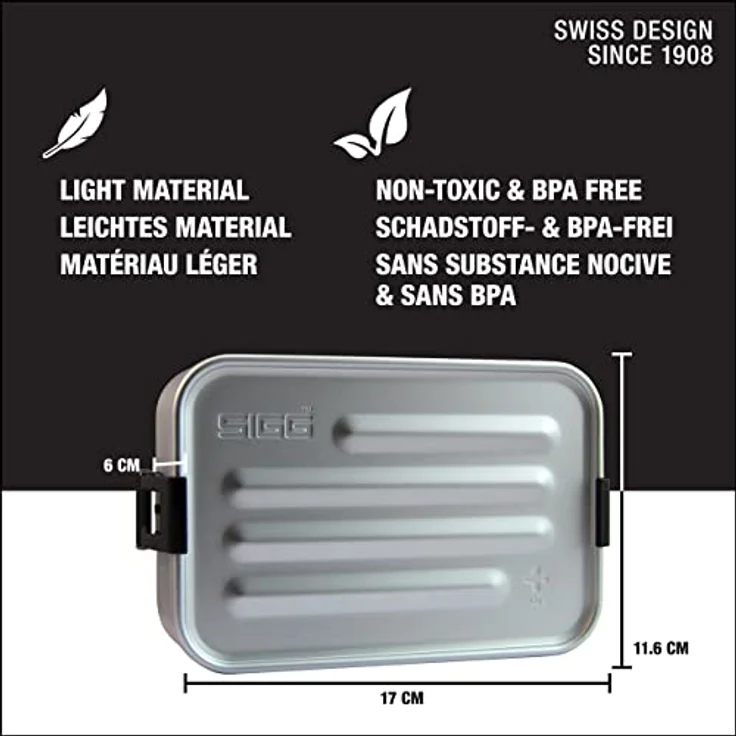 SIGG Metal Box Plus S Alu Lunchbox 0.8 L, moderne Brotdose mit praktischem Einsatz, federleichte Brotbox aus Aluminium mit Trennwand – Bild 2