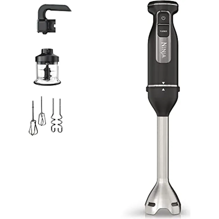 Ninja Foodi Stabmixer, Edelstahl,Testsieger, Handmixer & Zerkleinerer, 2 Mix- und 5 Rührgeschwindigkeiten, spülmaschinenfeste Teile, 850W, 3-in-1, Schwarz, CI100EU