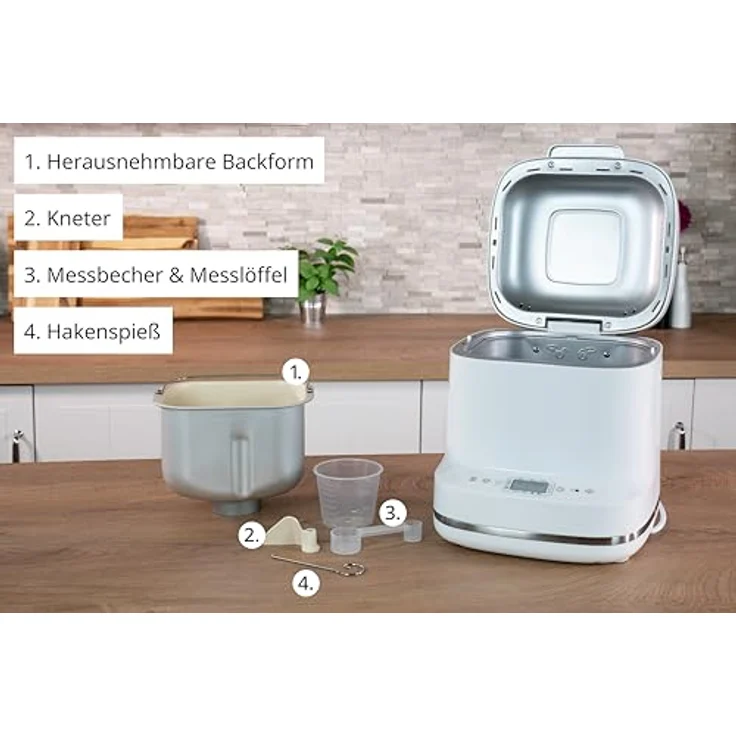 Unold Backmeister Bernd 68120, Brotbackautomat mit 19 Programmen, individueller Zeitvorwahl, LCD-Display, Antihaftbeschichtete Backform, Weiß – Bild 5