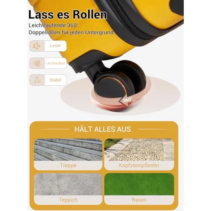 Shavont Mittelgroßer Hartschalenkoffer L, 66x45x26,5 cm, ABS, leichter Trolley mit 4 leisen 360° Doppelrollen und integriertem Schloss, Gelb – Bild 5