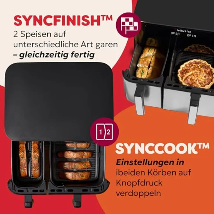 Instant Pot Vortex Dual Heißluftfritteuse, 11 l Edelstahl, Doppelgarbehälter, PFAS-frei, präzise Temperaturregelung – Bild 6