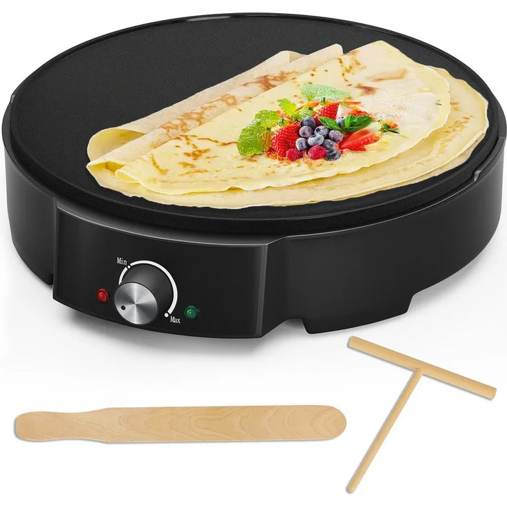 HOMELUX Crêpesmaker 1200 W, Ø 30 cm, inkl. Teigverteiler & Crêpes-Wender, Temperaturregler, Antihaftbeschichtet, rutschfeste Füße