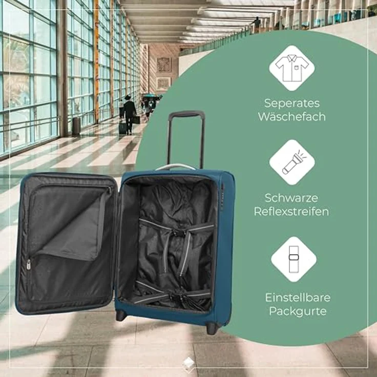 Travelite Jetpack Handgepäck Koffer mit 2 Rollen, integriertes Zahlenschloss, 55x40x20 cm, 41 l, 1,7 kg, petrol – Bild 4